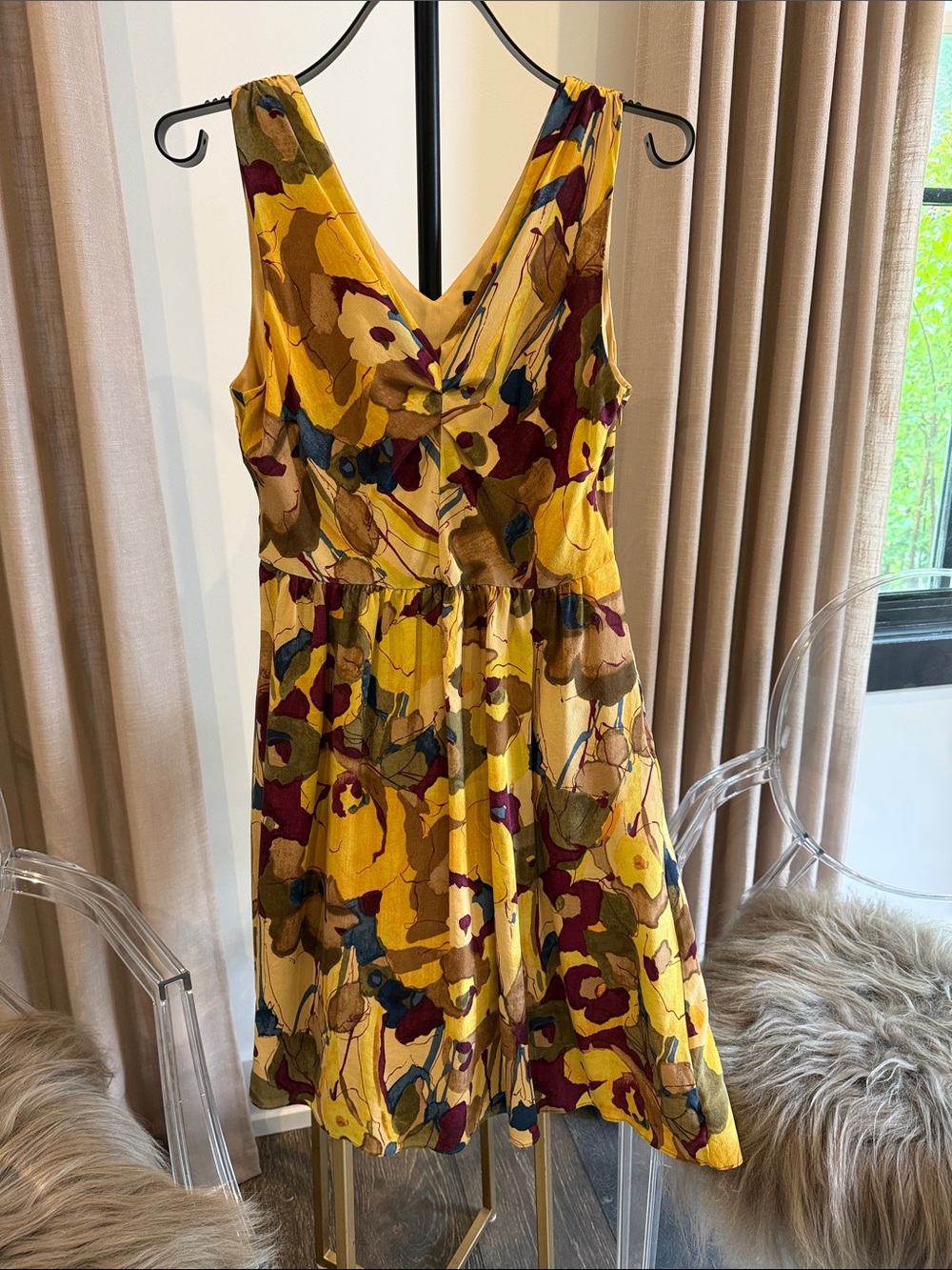 Banana Republic Yellow Floral-Print Midi Dress